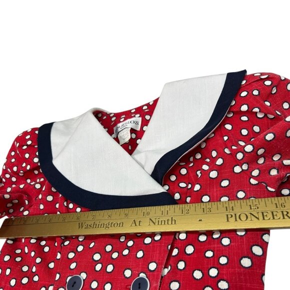 Vintage Leslie Lucks Petites  Short Sleeve Red Polka Dot Dress‎ - Size 2 - Picture 6 of 7